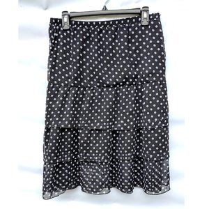 Kim Rogers Tiered Black White Polka Dot Midi Skirt